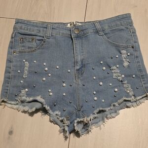 NOBULL Light Blue Distressed Jean Shorts